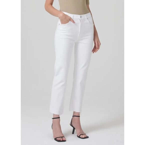 Citizens of Humanity Daphne‎ High-Rise Raw Hem Cropped Jeans White Women Size 33 - Picture 4 of 16